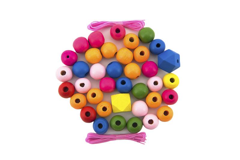 TEDDIES Korálky drevené farebné MAXI s gumičkami 106 ks v plastovej dóze,  V002167